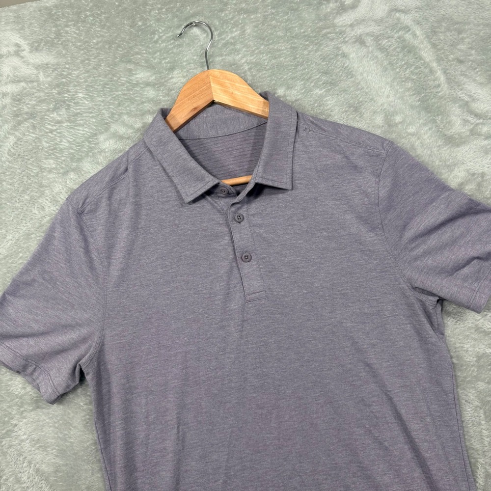 Lululemon Polo Shirt Mens L Purple Gray Heathered Short Sleeve Evolution Tech